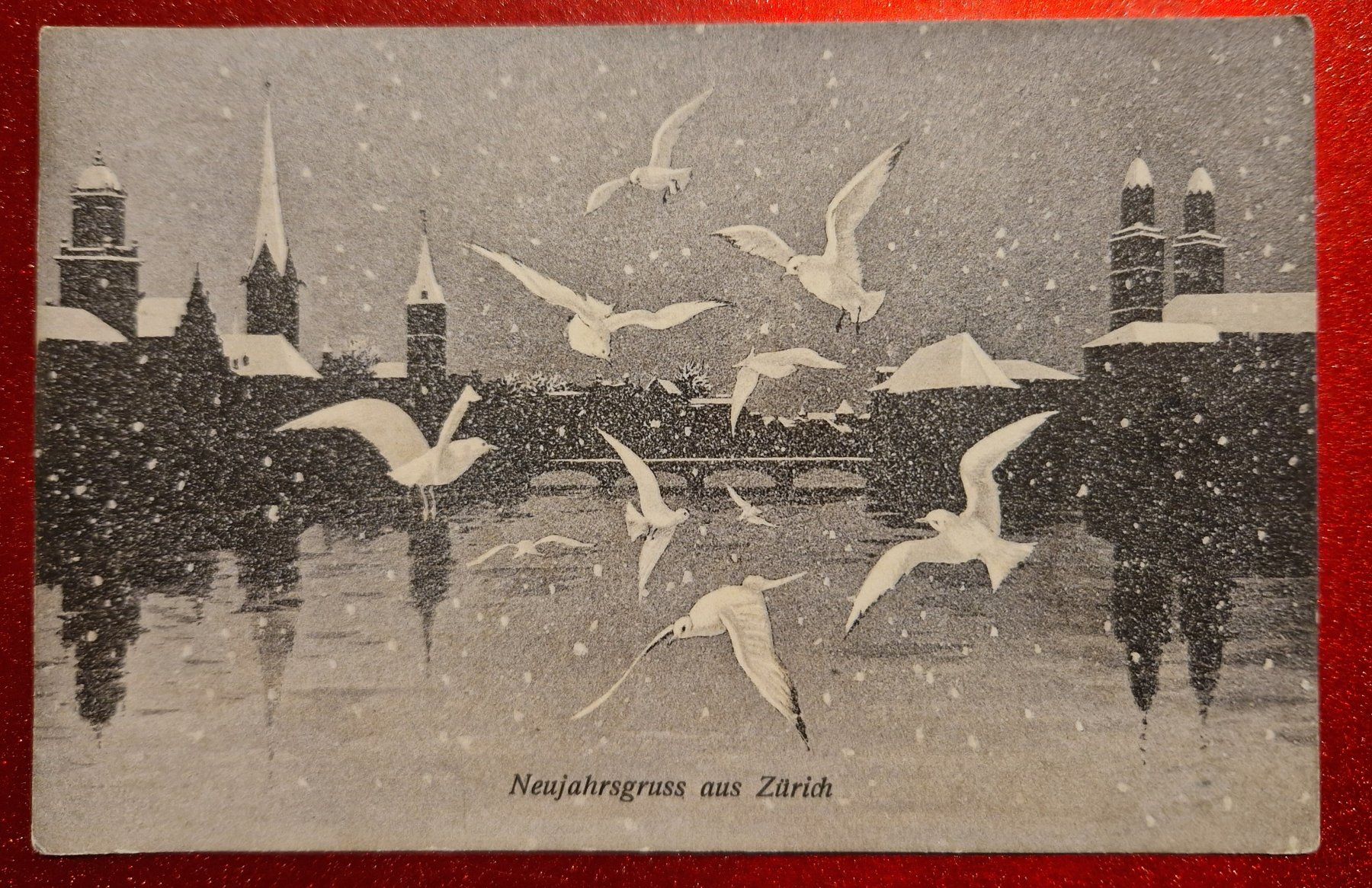 Cartoline postali: Zürich mit Schnee und Möwen Winter ca 1910 – Usato da Melchnau venduto da Fishel