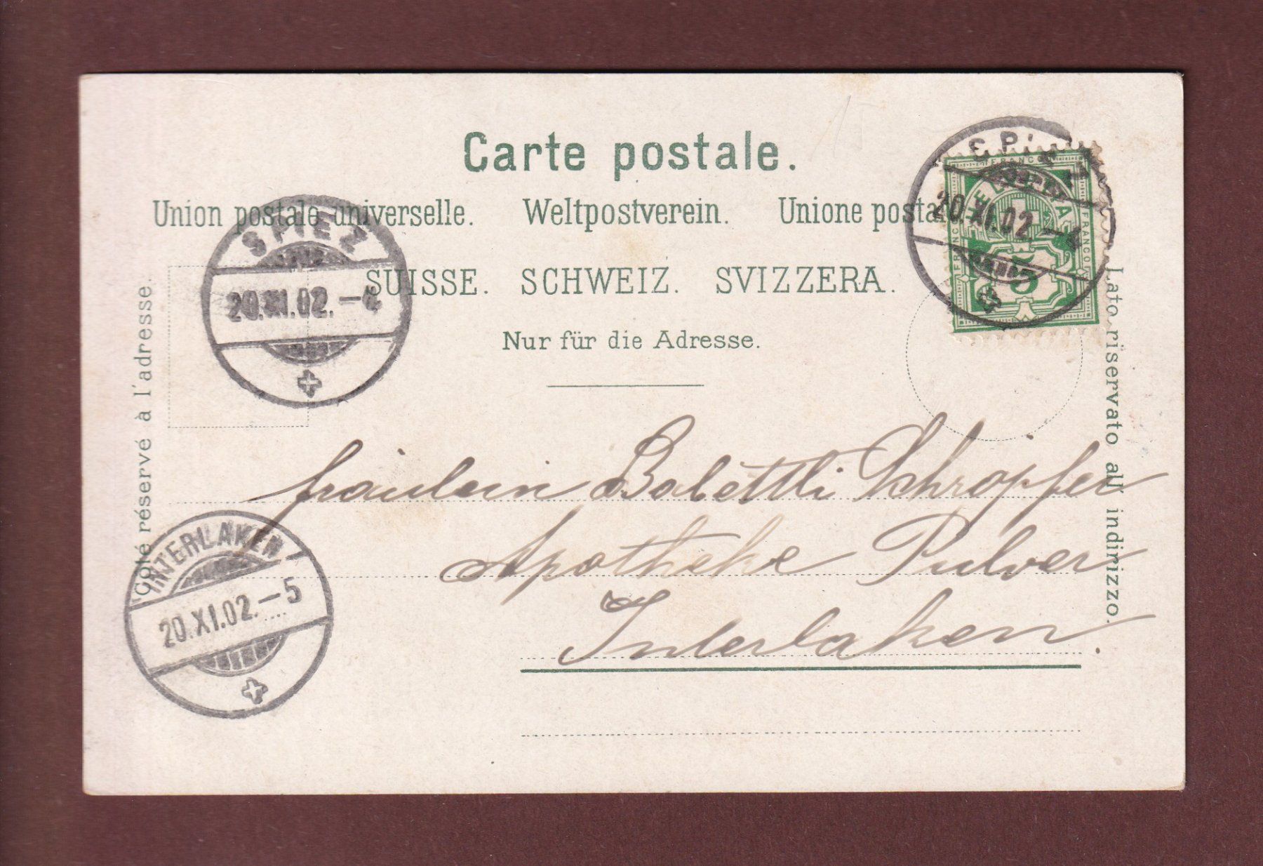 Ansichtskarten: Gruss aus THUN - 1902 – Gebraucht aus Pully von nicecards 1
