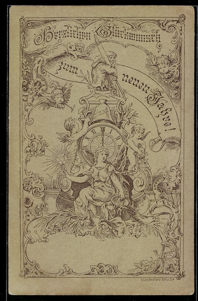 Cartoline postali: Vorläufer-AK Neujahrsgruss, 1888, Putte – Usato da Berlin venduto da bartko-reher