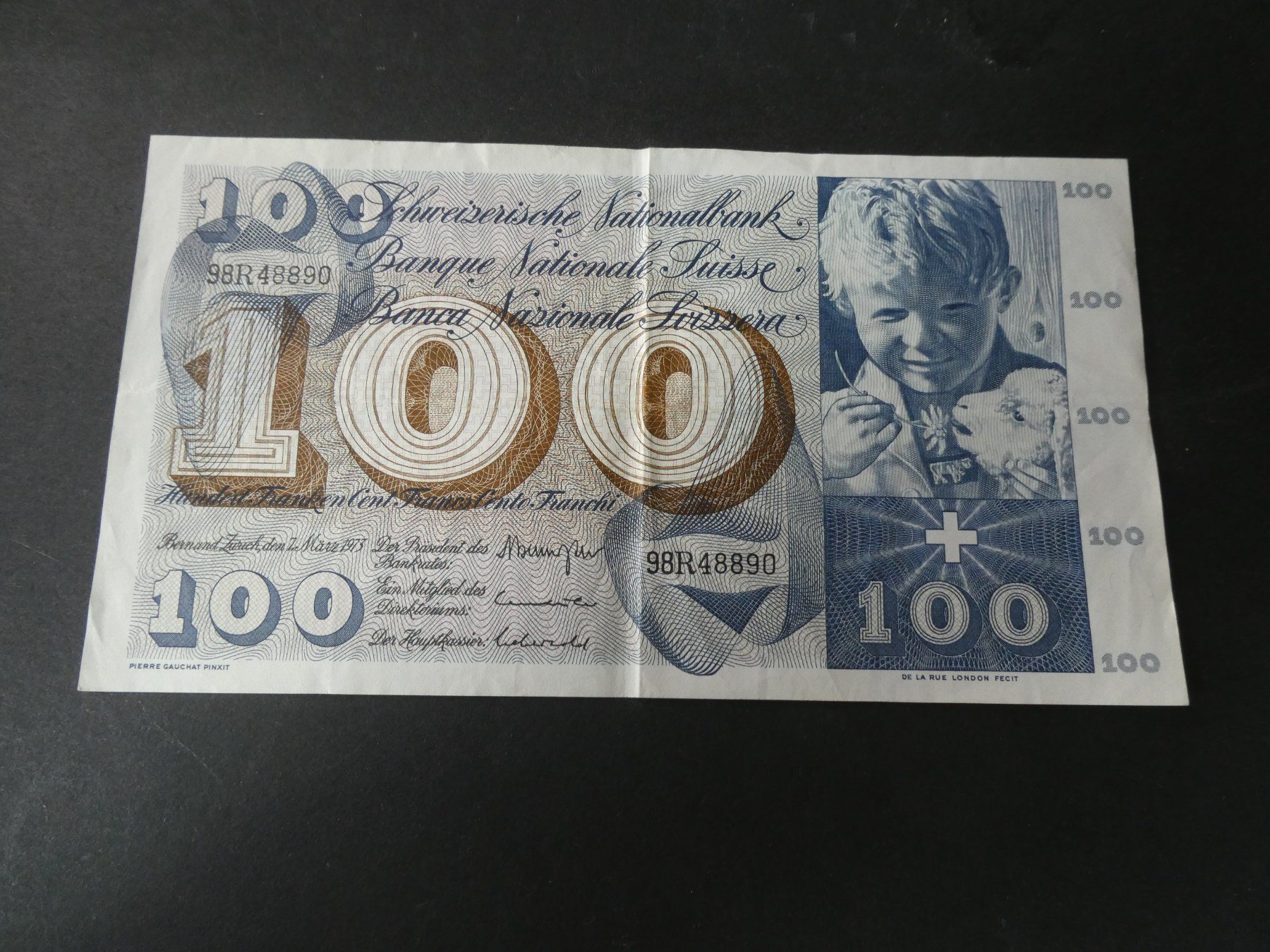 Billets de banque: Schweiz 1973, 100 Franken – D'occasion à Hinterforst par Rohusri