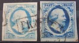Niederlande Kat. 1 hell und dunkel gest. 1852 Kat. 70 Euro