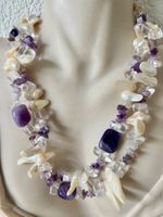 Keshi-Perlenkette mit Silber Amethyst Spinell & Bergkristall