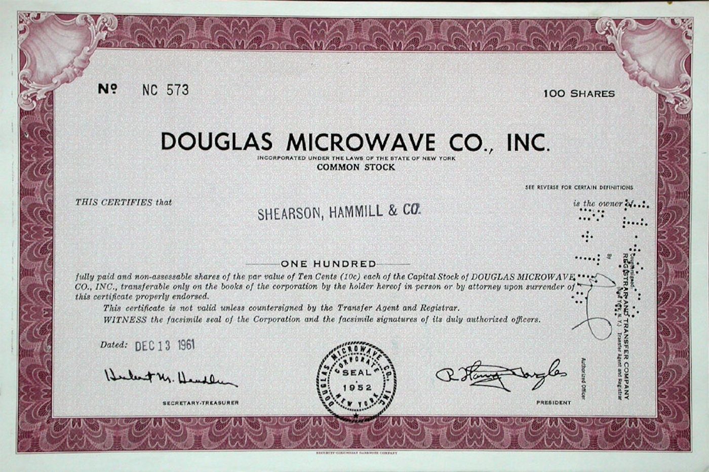 Dokumente: Douglas Microwave Company - 1962 – Gebraucht aus Solothurn von Sgasche