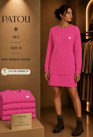 Patou 100% Merino Set – Pullover & Rock – Fuchsia – Gr. M 