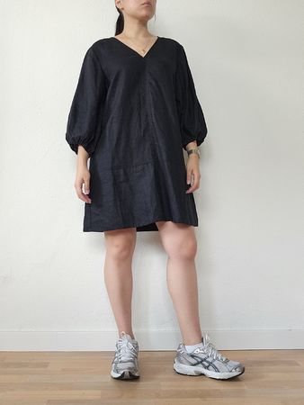 Schwarzes Kleid aus 100% Leinen, Leinenkleid Gr. M, neu