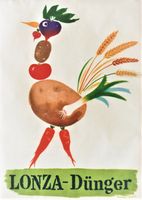 LONZA DUENGER GEMUESE HUHN 1949 Original Plakat