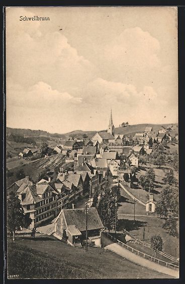 Cartoline postali: AK Schwellbrunn, Ortsansicht mit Kirche – Usato da Berlin venduto da bartko-reher