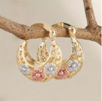 14k vergoldete Creolen Ohrringe Blume Dreifarbig