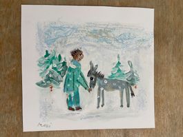 Esel Winter Wald Acryl art brut outsider art Messerli