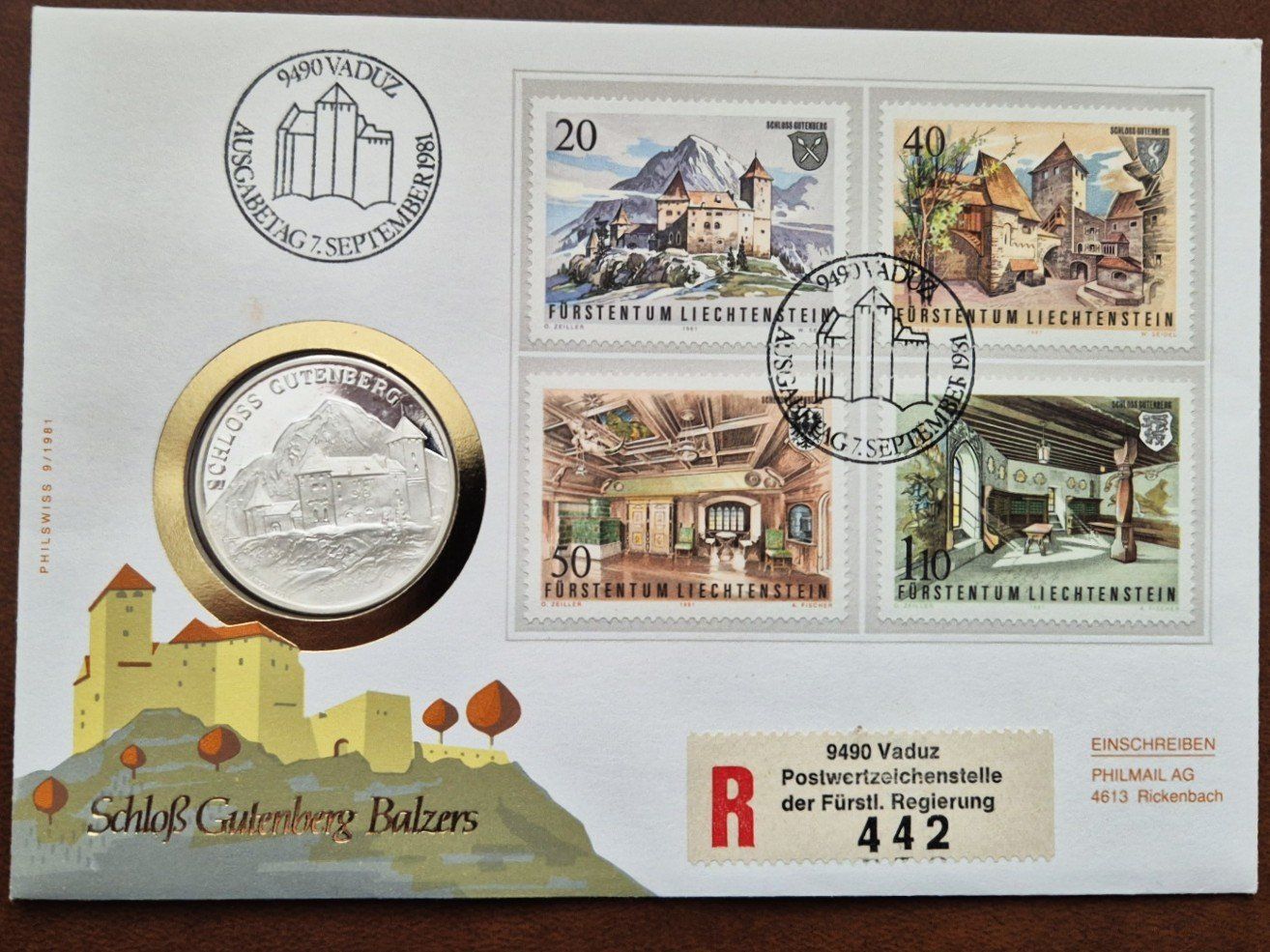 Medaglie: Numisbrief Feinsilber ARGOR 999.9 -  Schloss Gutenberg 1981 – Nuovo (secondo la descrizione) da St. Moritz venduto da Guenteratch