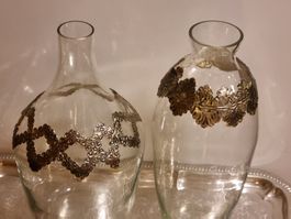 Vintage Glasvasen mit Metall-Dekor 30cm Set