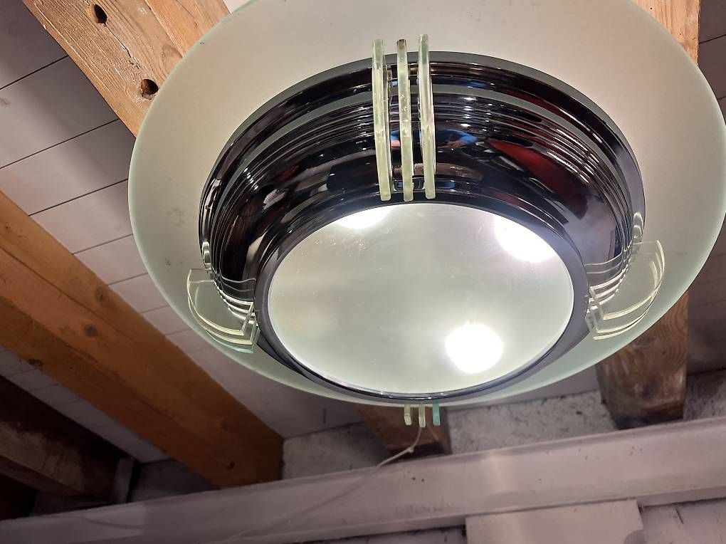 Lampadari & plafoniere: Lustre art déco verre et chrome  – Usato da Mollens VD venduto da espritartdeco 1
