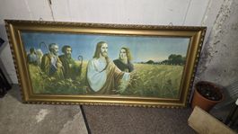 Antikes Bild "Christus im Aehrenfeld" mit Goldrahmen