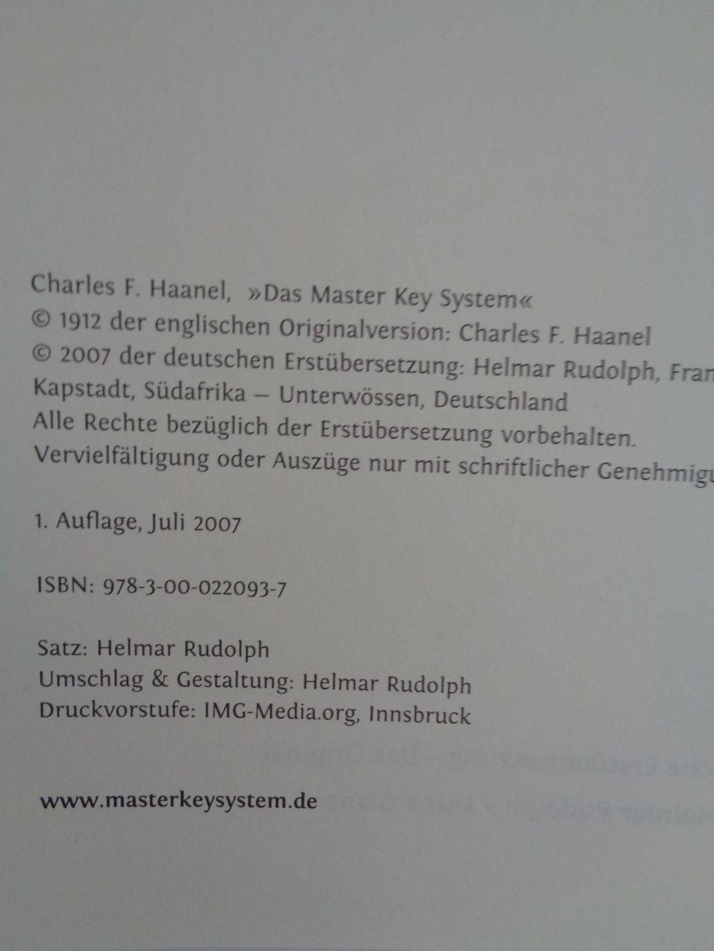 Bücher: Das Master Key System - Charles F.Haanel – Gebraucht aus Chur von omonia 1