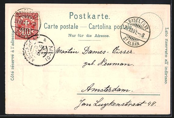Cartoline postali: Litho Basel, Alte Rheinbrücke mit Wappe – Usato da Berlin venduto da bartko-reher 1