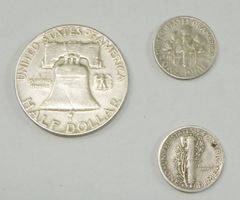 USA  1 Half Dollar 1951 + 2 Dimes 1943, 1967