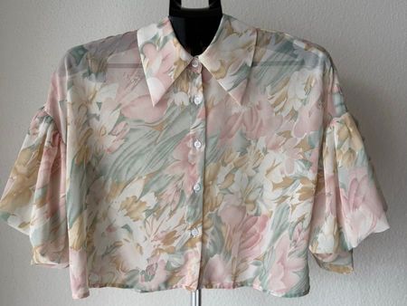 Damen Croped Bluse Blumenmuster Grösse XS
