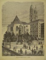 ZÜRICH, DAS NEUE ZWINGLIDENKMAL, HOLZSTICH 1885