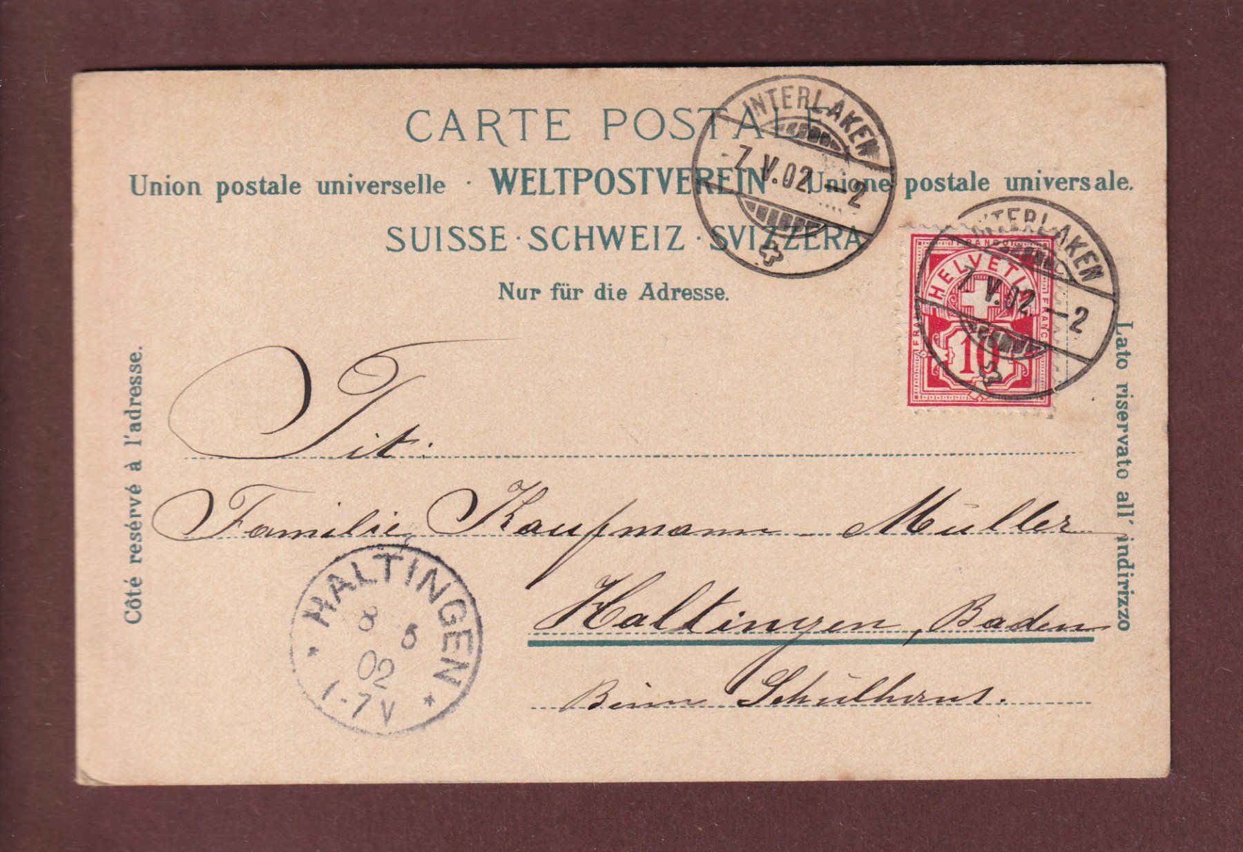 Ansichtskarten: INTERLAKEN - Kursaal - 1902 – Gebraucht aus Pully von nicecards 1