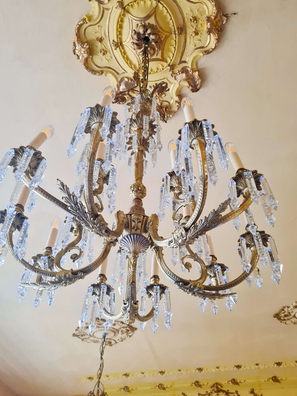 Kronleuchter & Deckenlampen: antiker Kronleuchter, Stabform, Bronze, Kristall, C58 – Gebraucht aus Gross Drewitz von Kronleuchter-online 3