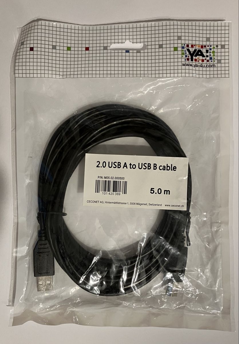 Kabel: USB 2.0 Kabel A - B Länge 5 Meter Farbe schwarz – Neu und originalverpackt aus lyssach von sb-versand
