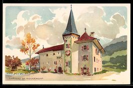 Lithographie Rougemont, Chateau / Schloss
