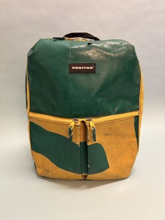 Vintage Freitag Rucksack, Design grün, gelb, schwarz