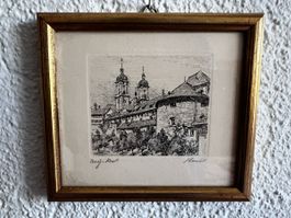 Zeichnung Kloster St. Gallen gerahmt, Unikat