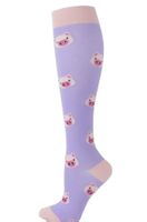 Kompressions Strumpf L/XL, Lila mit Schweinchen, Neu