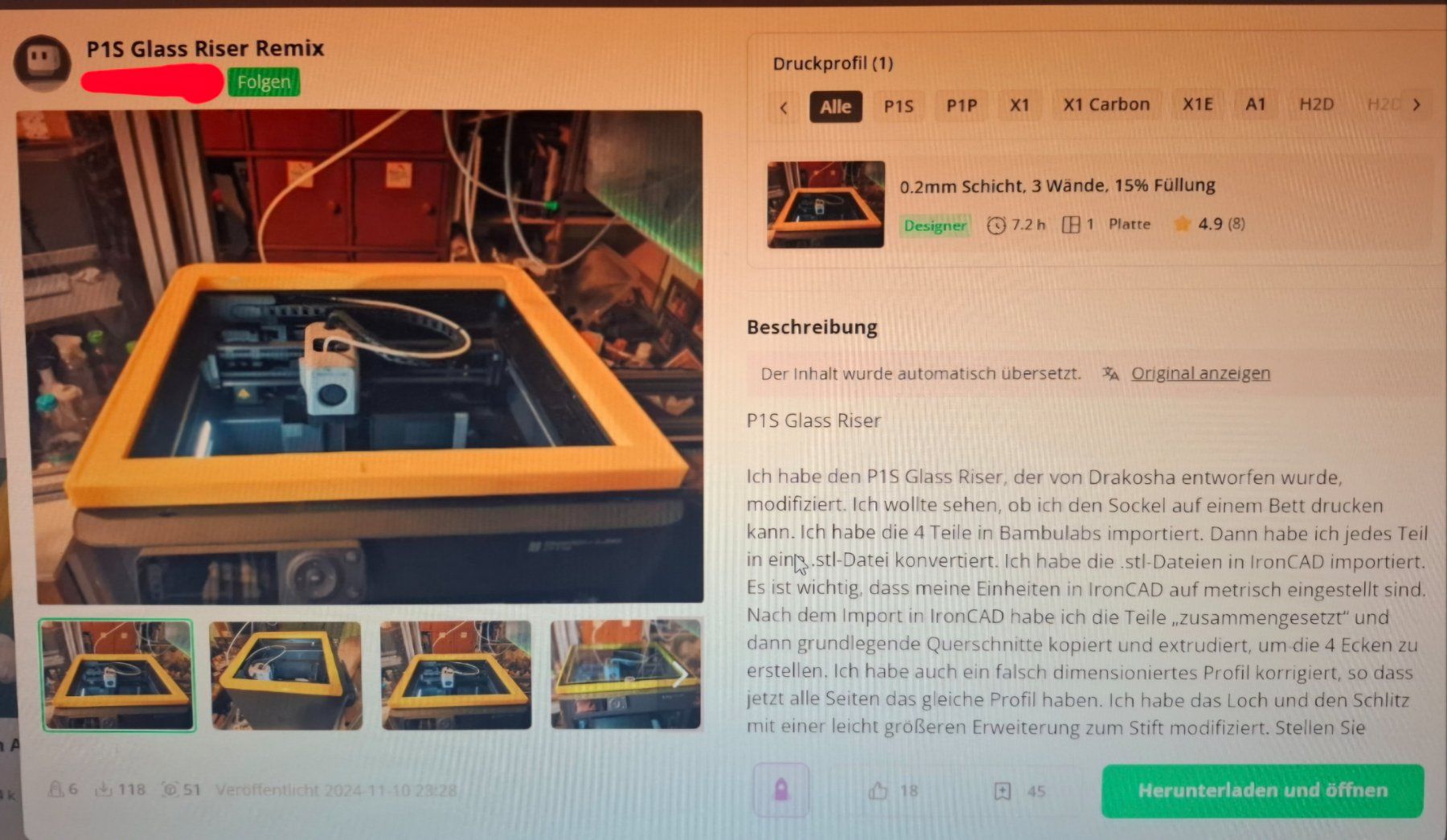 Stampanti 3D: Babulab 3D Drucker P1S Glas Riser – Nuovo (secondo la descrizione) da Basel venduto da Svidovic 7
