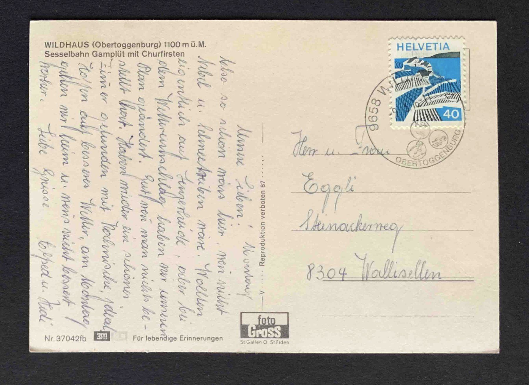 Cartoline postali: AK WILDHAUS Sesselbahn Gamplüt mit Churfirsten – Usato da Goldau venduto da artelier1 1