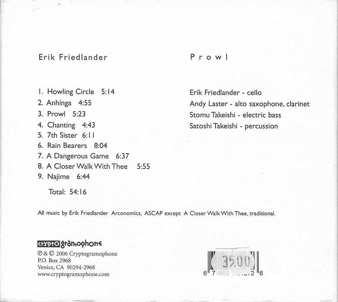 CDs: Erik Friedlander - Prowl - Seltene Jazz CD – D'occasion à Flims - Dorf par Stagediver 1