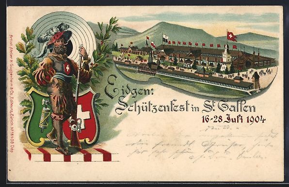 Cartoline postali: Litho St. Gallen, Eidgen. Schützenfest  – Usato da Berlin venduto da bartko-reher