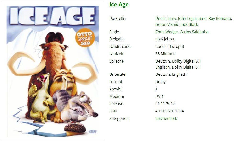 Tutti i DVDs: Ice Age (DVD) – Usato da Buchrain venduto da Sssschaller