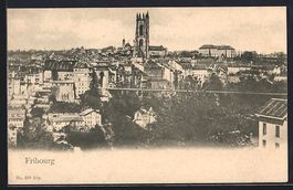 AK Fribourg, Teilansicht mit Kirche
