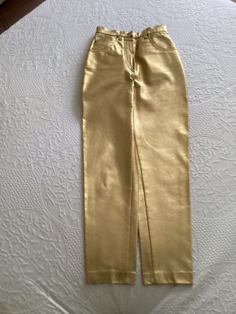 Exklusive Echtleder-Jeans in Gold – handgefertigtes Unikat