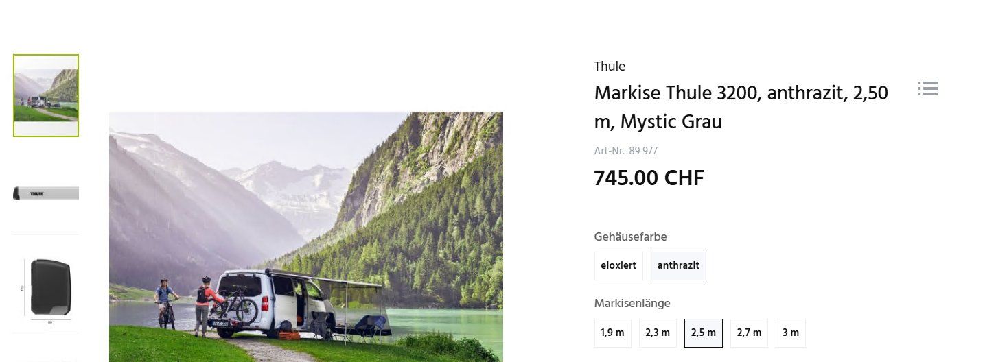Thule Marquises: Markise Thule 3200 2,5m anthrazit neu – Neuf avec emballage d'origine à Baar par BRCamper