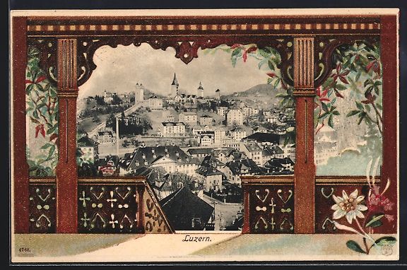 Cartes postales: Passepartout-Lithographie Luzern, Blick  – D'occasion à Berlin par bartko-reher