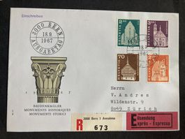 CH 1967 R-Ersttags-Expressbrief Satz Baudenkmäler mit Ankfst