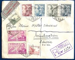 1946 Spanien R- Flugpost mit 2 Vignette Sevilla Münchenstein