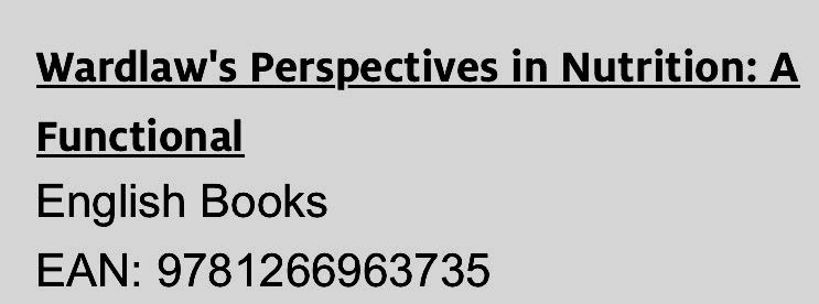 Libri: Wardlaws Perspectives in Nutrition: A Functional Approach – Nuovo (secondo la descrizione) da Zürich venduto da Jaskam 1