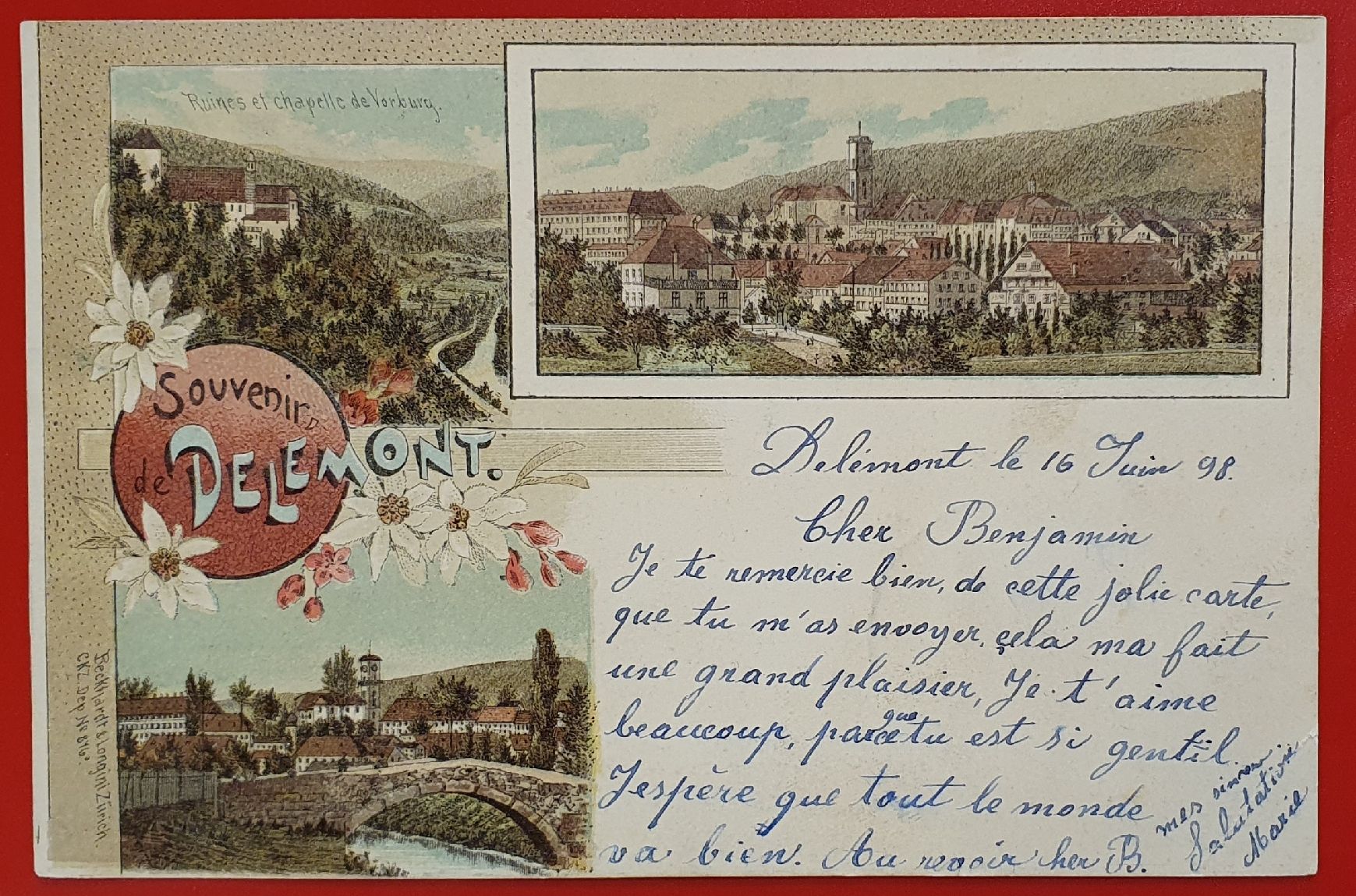 Ansichtskarten: Souvenir de Delémont 1898 – Gebraucht aus Kreuzlingen von Rschweiz1