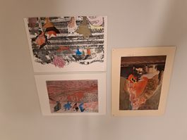 3x Collage Kunstwerk Bild signierr Ellen Bauer