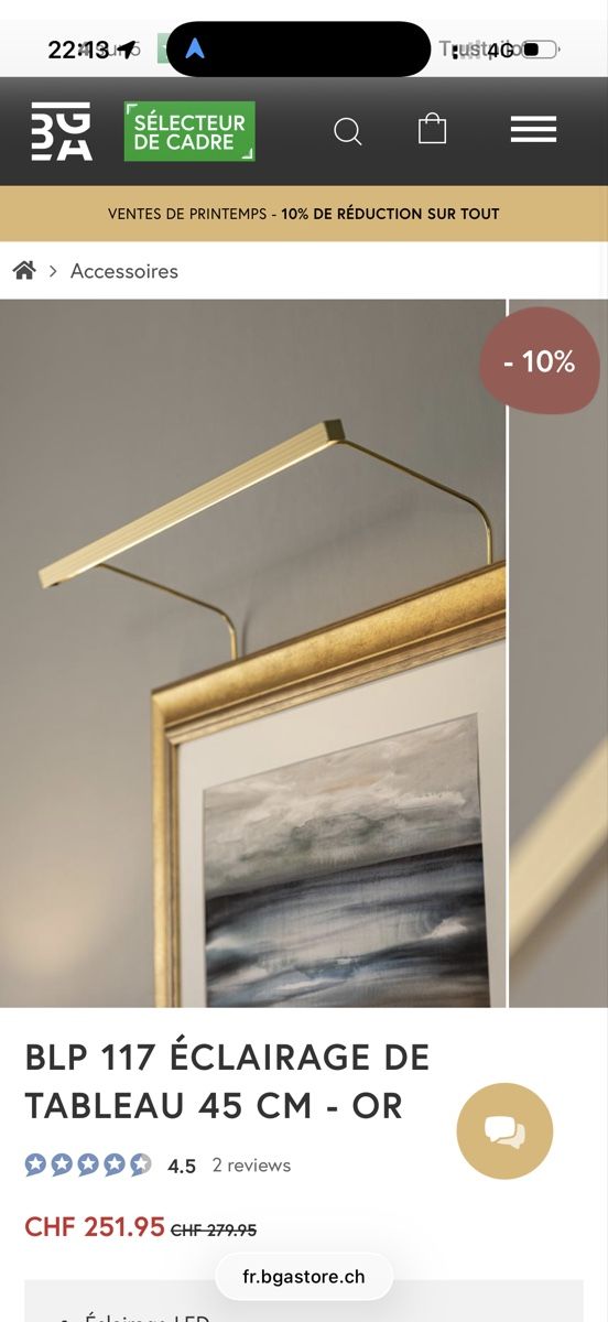 Lampade: NEW 45cm long brushed gold picture light – Nuovo e nell'imballaggio originale da Genolier venduto da fan_6jww