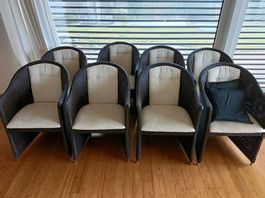 8x Echt-Rattan Sitzstühle mit hochwertigen Sitzbezügen