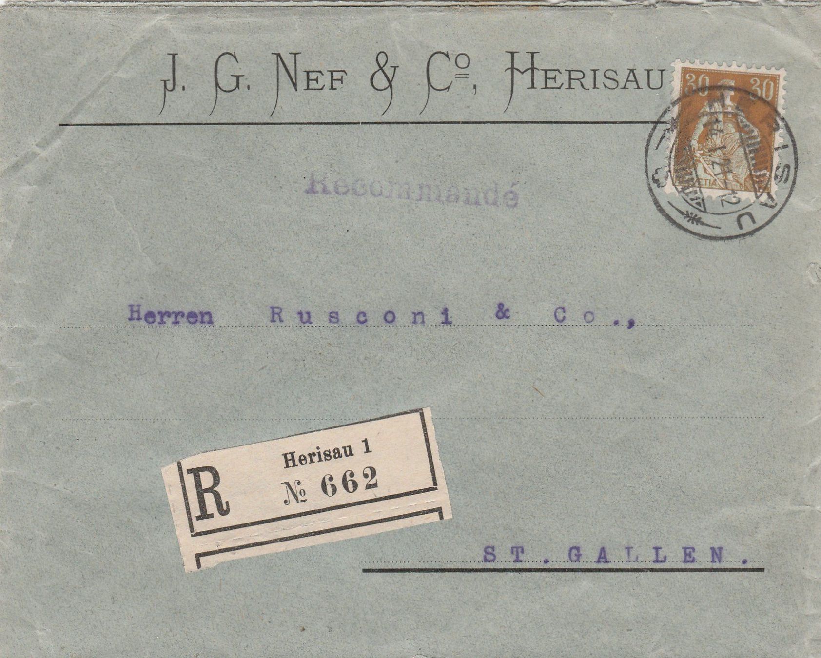 Tous les timbres: Herisau-Brief per Einschreiben1921 – D'occasion à uttwil par Koehlerfred