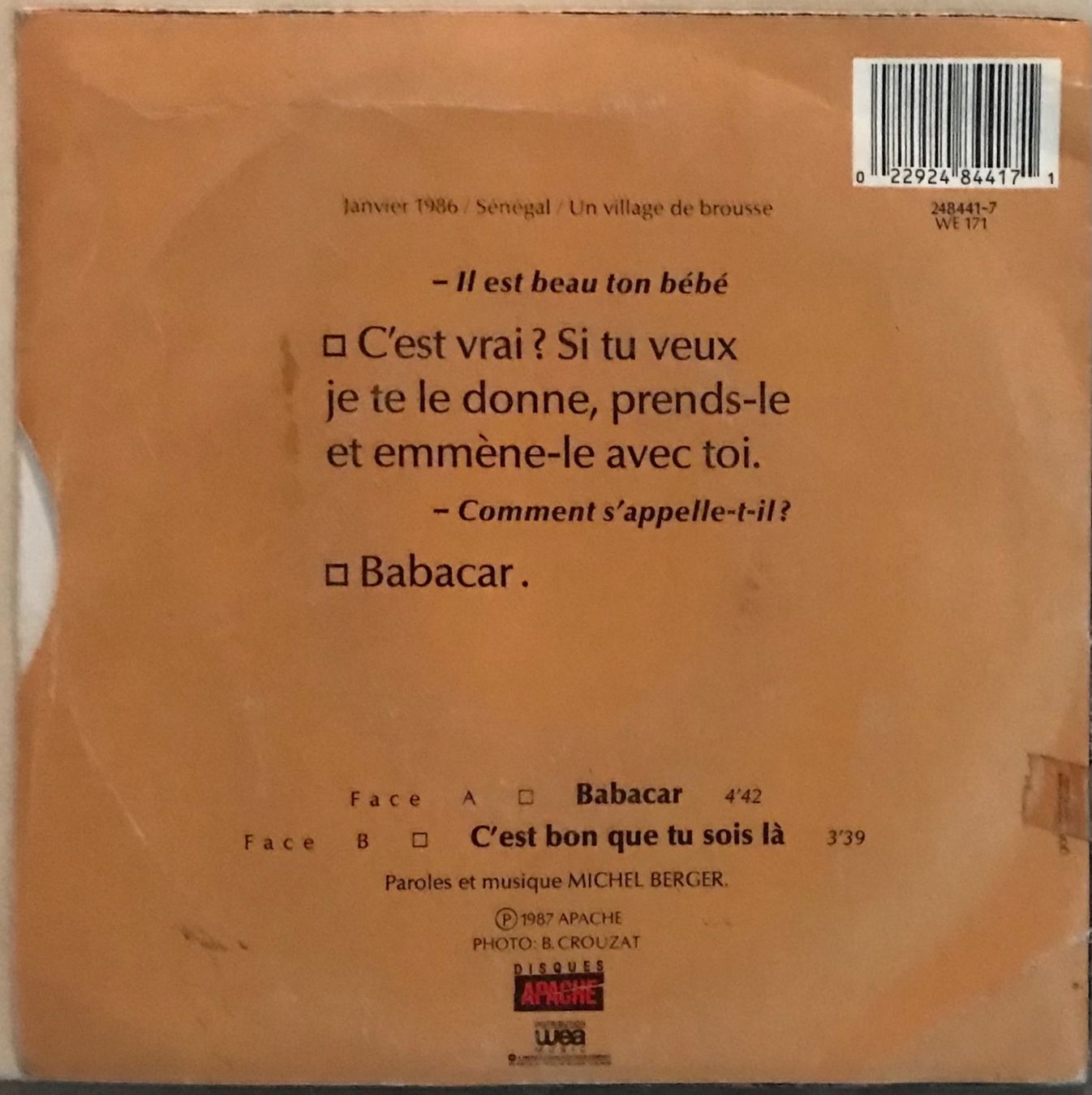 Dischi in vinile: FRANCE GALL - BABACAR – Usato da Bussigny venduto da vinyl-pas-cher 1
