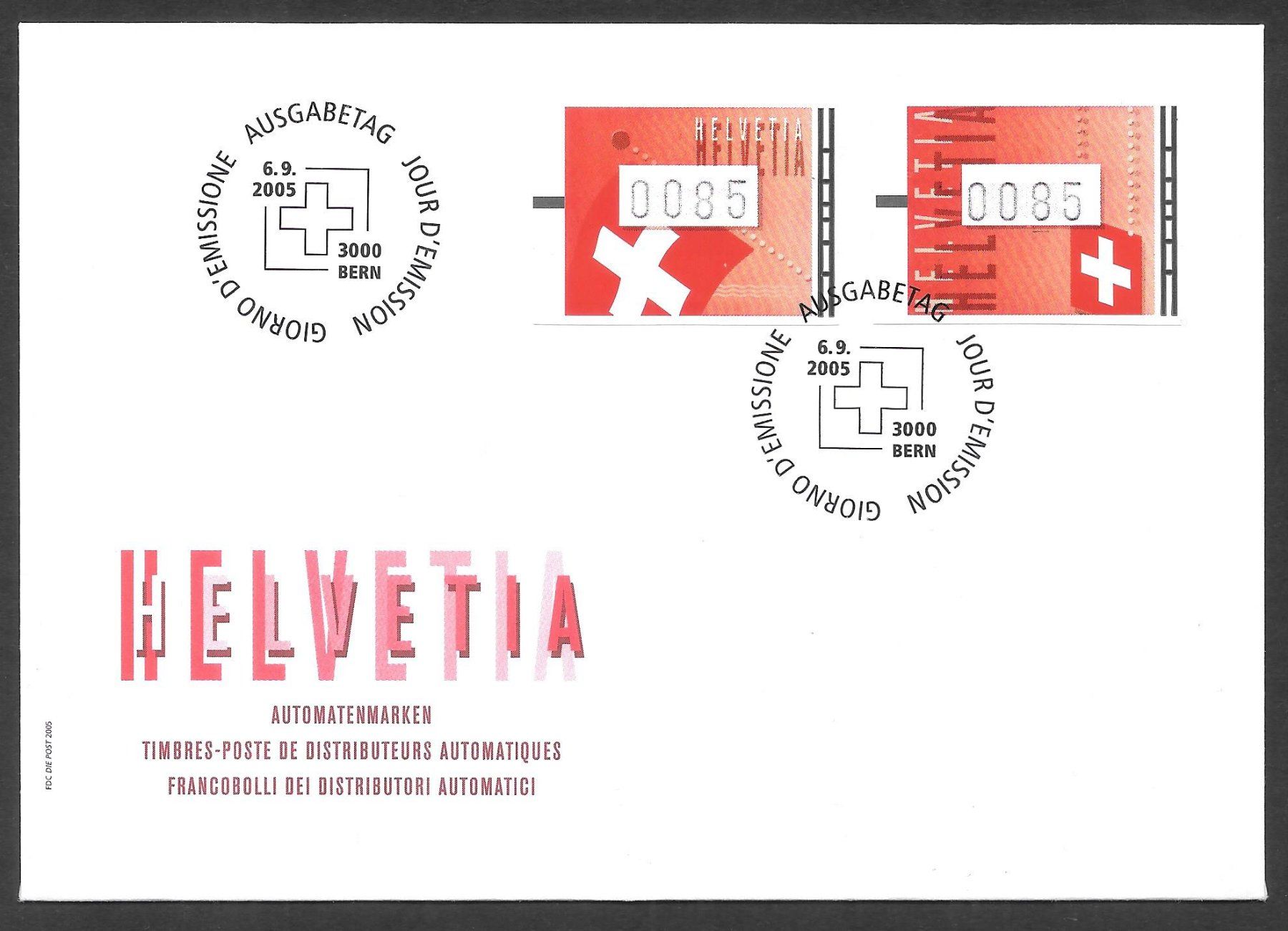 Tutti i francobolli: FDC ATM Serie 19 - 20 ET Bern 6.9.2005 – Nuovo (secondo la descrizione) da Olten venduto da clotaldi