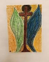Handgemaltes Unikat  Kreuz & Blätter Ein einzigartiges Kunst