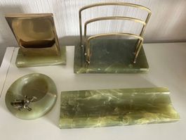 Ensemble de bureau vintage en onyx véritable et laiton
